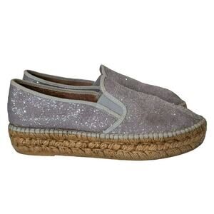 Silver Glitter Espadrille Platform Shoes Women 9.5M Casual Comfy Boho 2for30nbv